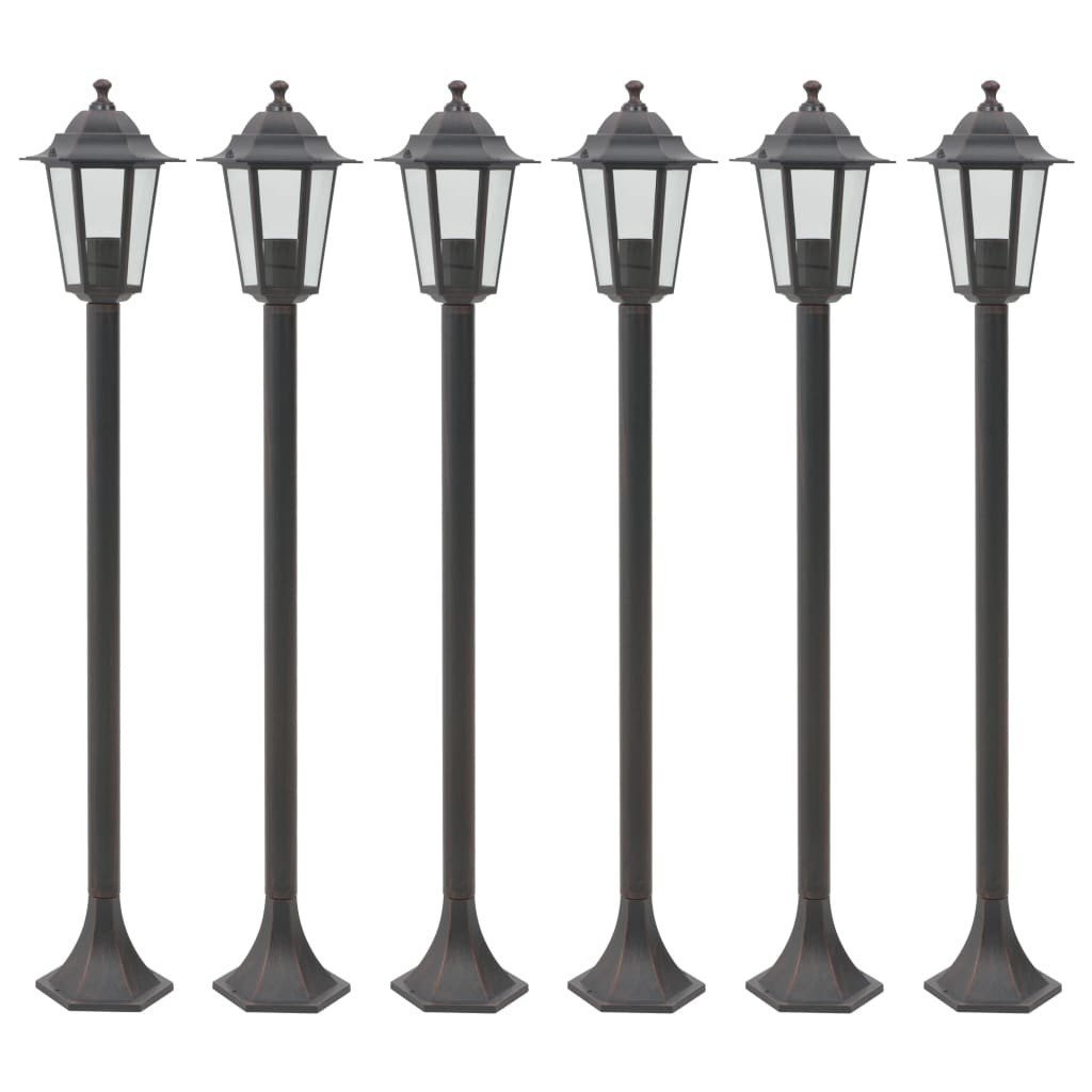 vidaXL Lampy ogrodowe, 110 cm, E27, aluminium, 6 szt., brązowe