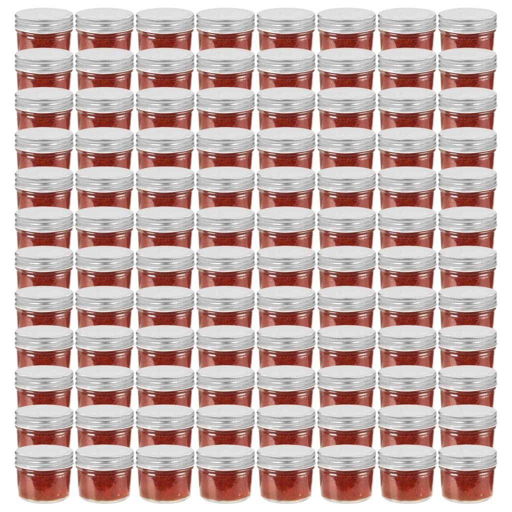 vidaXL vidaXL Szklane słoiki na dżem, srebrne pokrywki, 96 szt., 110 ml