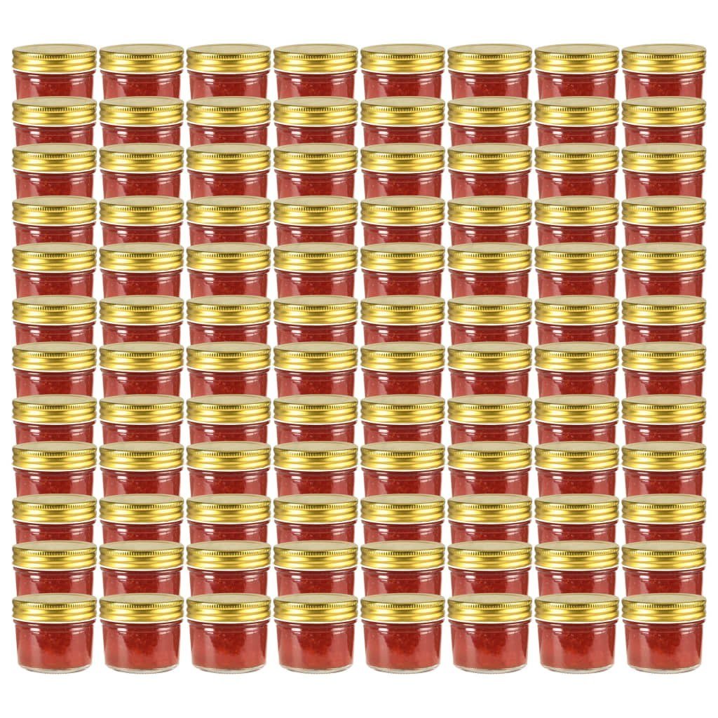 vidaXL vidaXL Szklane słoiki na dżem, złote pokrywki, 96 szt., 110 ml