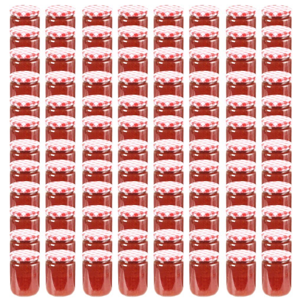 vidaXL vidaXL Szklane słoiki na dżem, biało-czerwone pokrywki, 96 szt, 230 ml