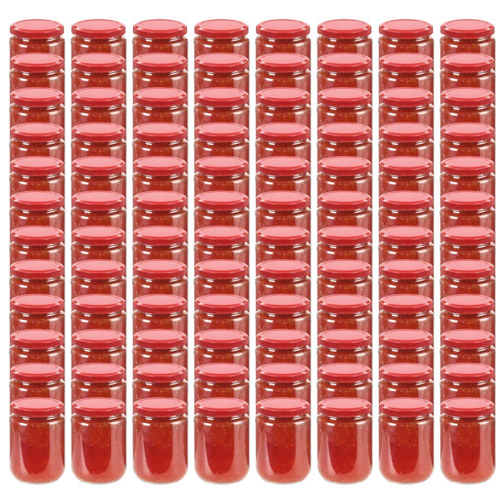 vidaXL vidaXL Szklane słoiki na dżem, czerwone pokrywki, 96 szt., 230 ml