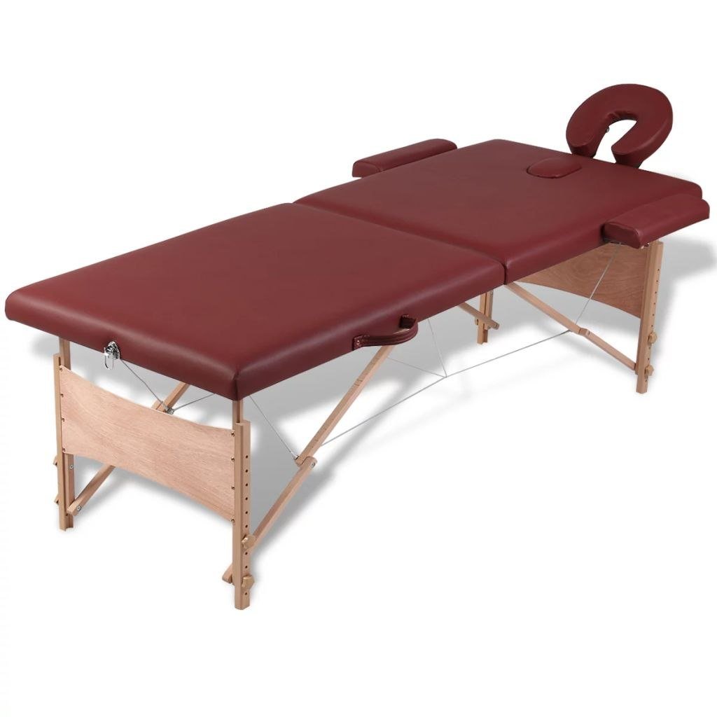 vidaXL vidaXL Czerwony składany stół do masażu 2 strefy z drewnianą ramą