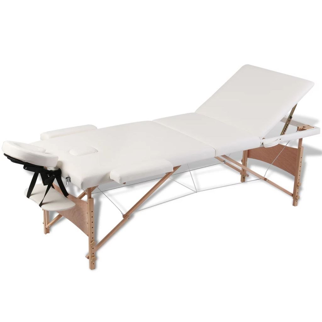 vidaXL vidaXL Kremowy składany stół do masażu 3 strefy z drewnianą ramą