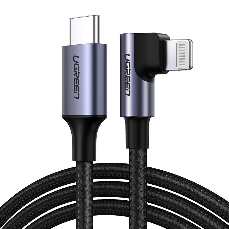 UGREEN MFI kątowy kabel przewód z bocznym wtykiem USB Typ C - Lightning Power Delivery 3 A 1 m szary (60763 US305) - 1 60763 US305
