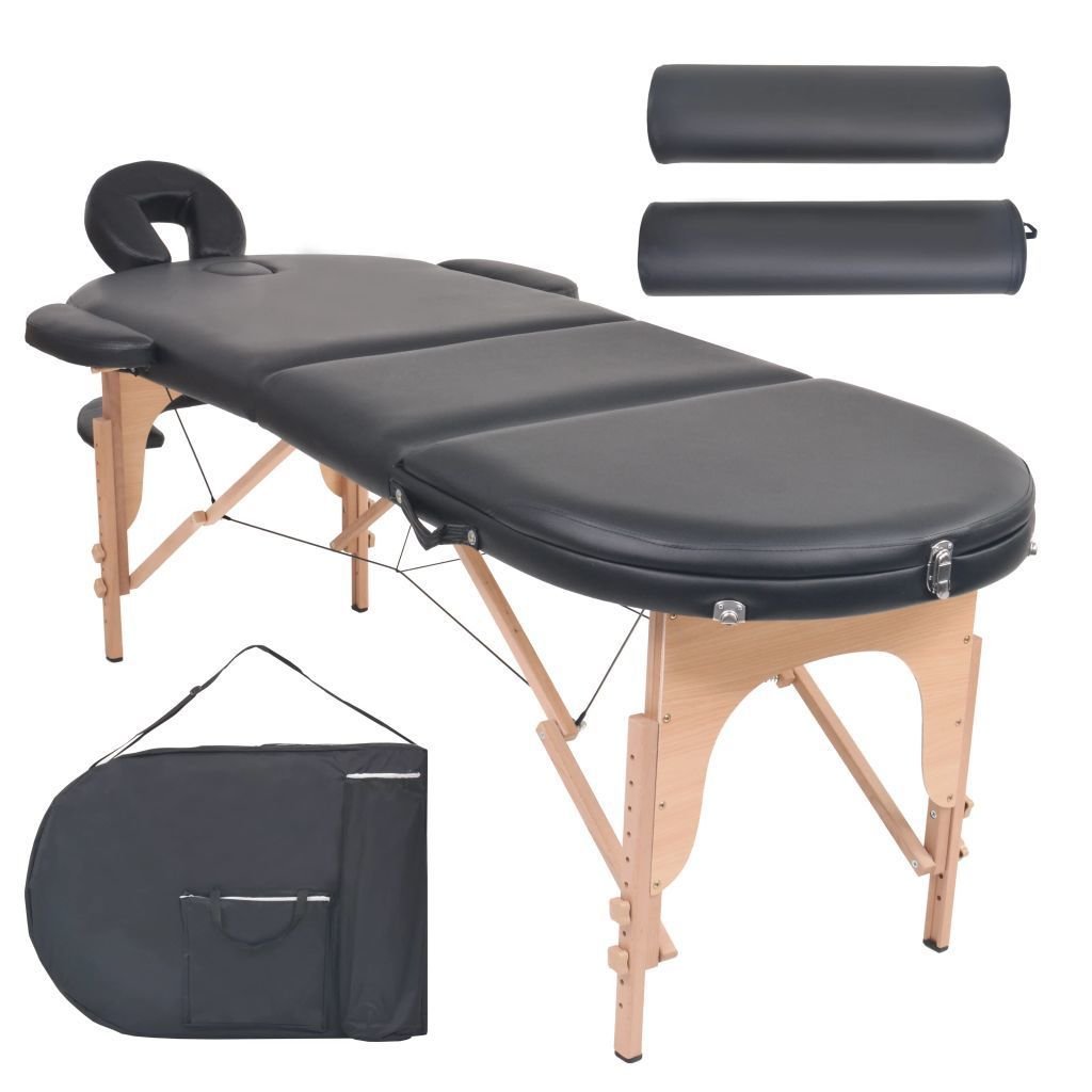 vidaXL Składany stół do masażu z 2 wałkami, grubość 10 cm, czarny vidaXL