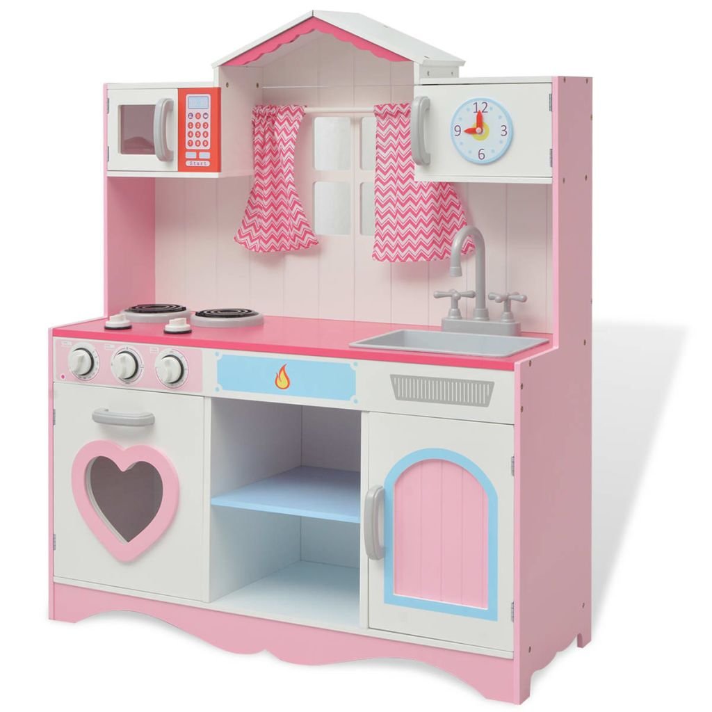 vidaXL Kuchnia zabawkowa 82x30x100 cm, drewno, różowa i biała