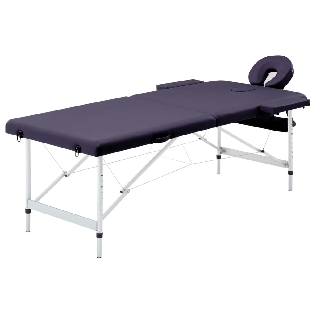 VidaXL Składany stół do masażu, 2 strefy, aluminiowy, winny fiolet