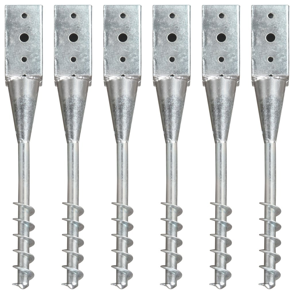 VidaXL Kołki gruntowe, 6 szt., srebrne, 7x7x56 cm, stal galwanizowana
