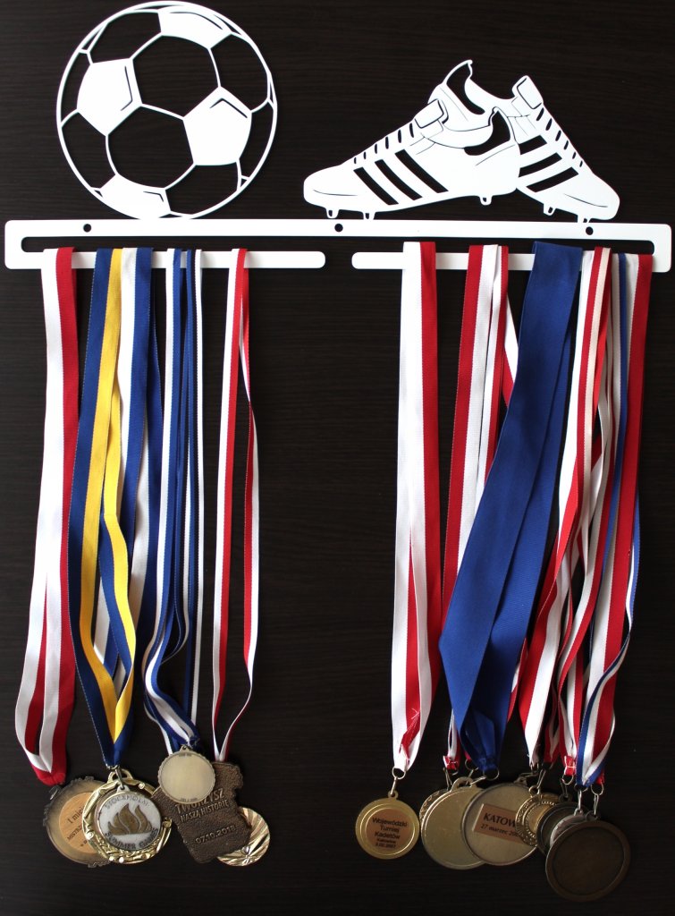 Metalowy wieszak na medale PIŁKA NOŻNA medalówka piłkarze biały