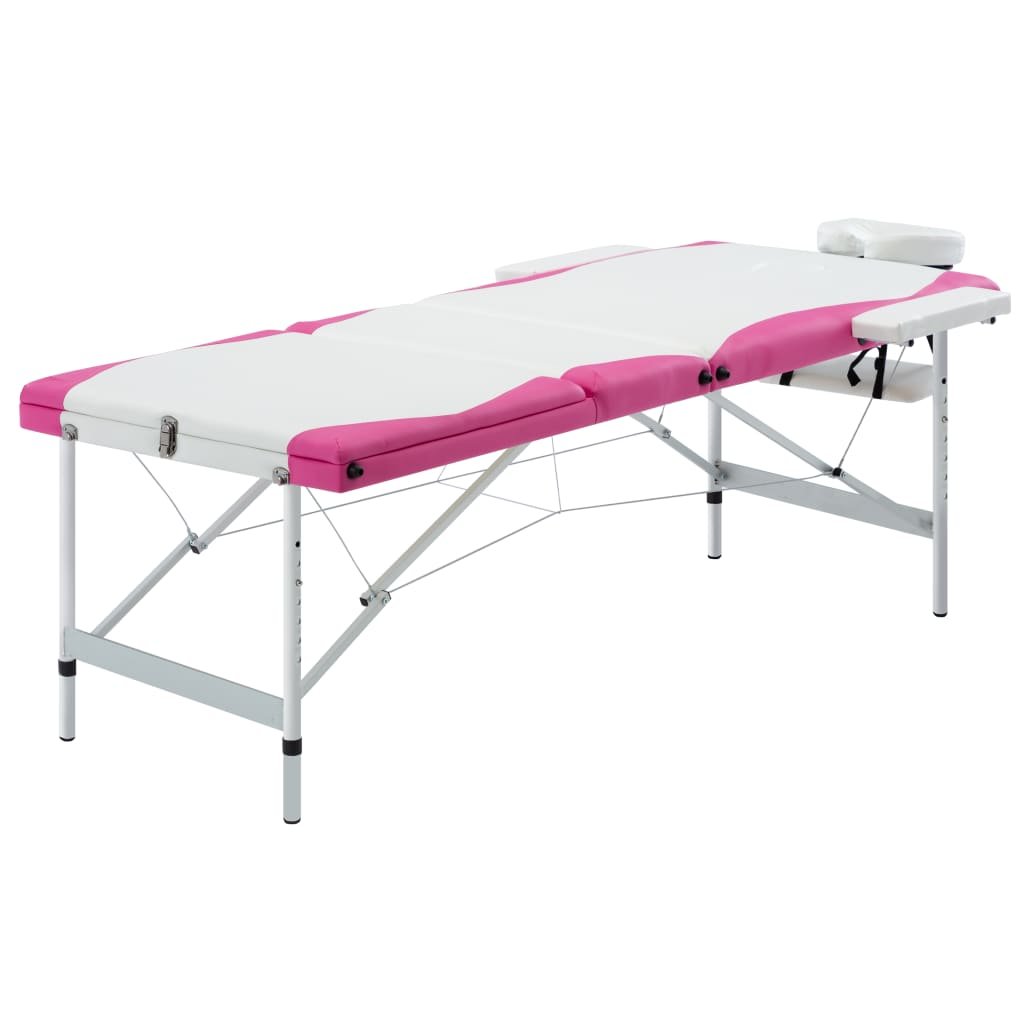 Фото - Масажний стіл VidaXL 3-strefowy, składany stół do masażu, aluminium, biało-różowy Lumarko! 
