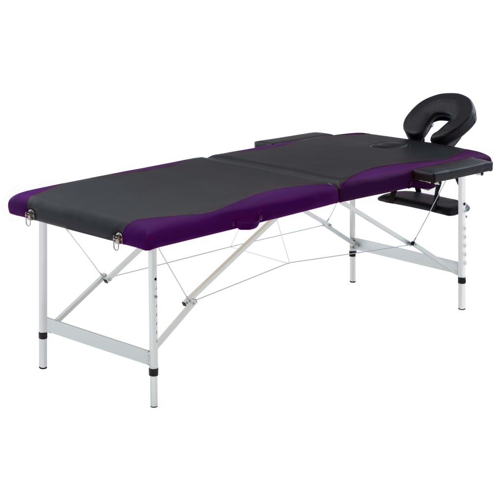 VidaXL 2-strefowy, składany stół do masażu, aluminium, czarno-fioletowy