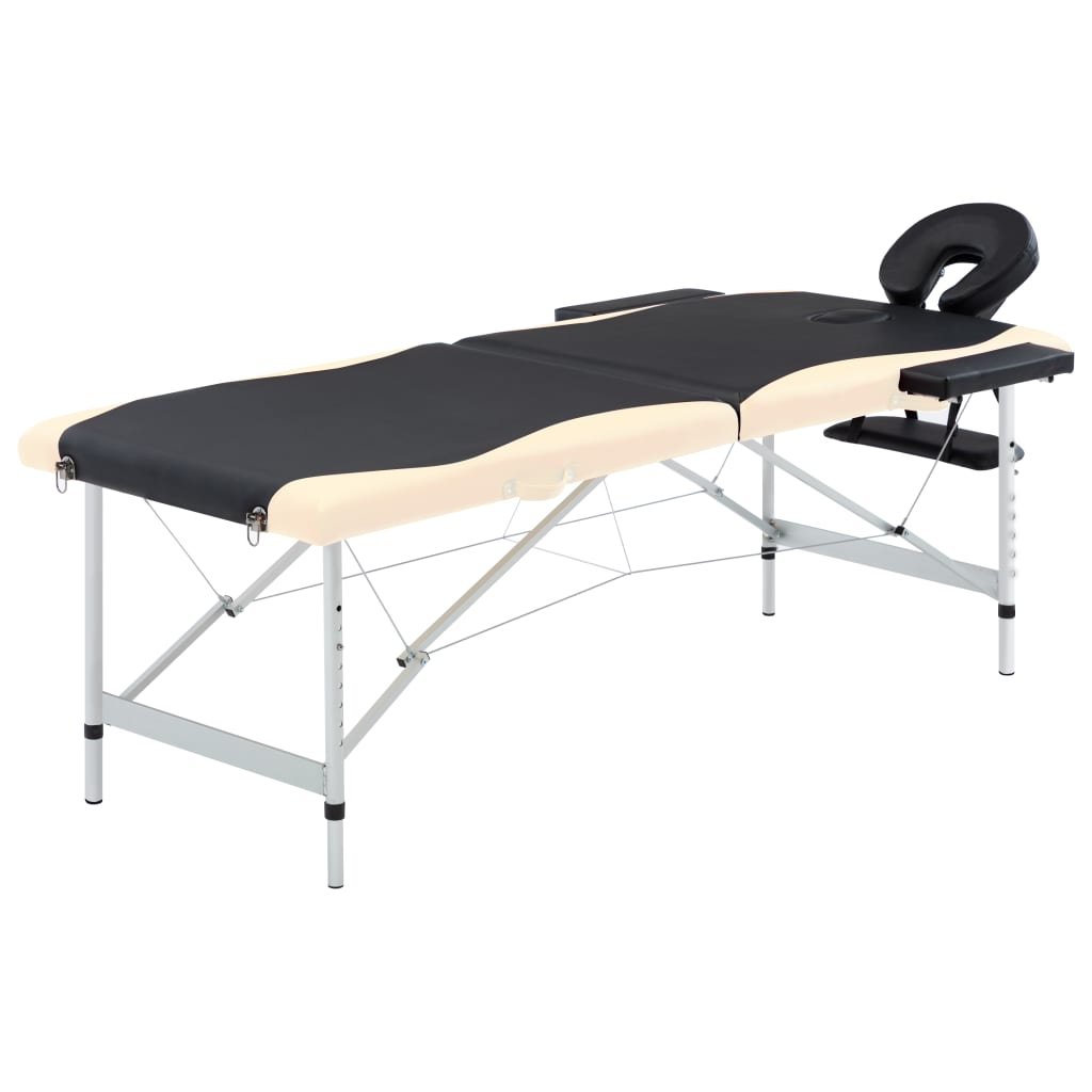 VidaXL 2-strefowy, składany stół do masażu, aluminium, czarno-beżowy