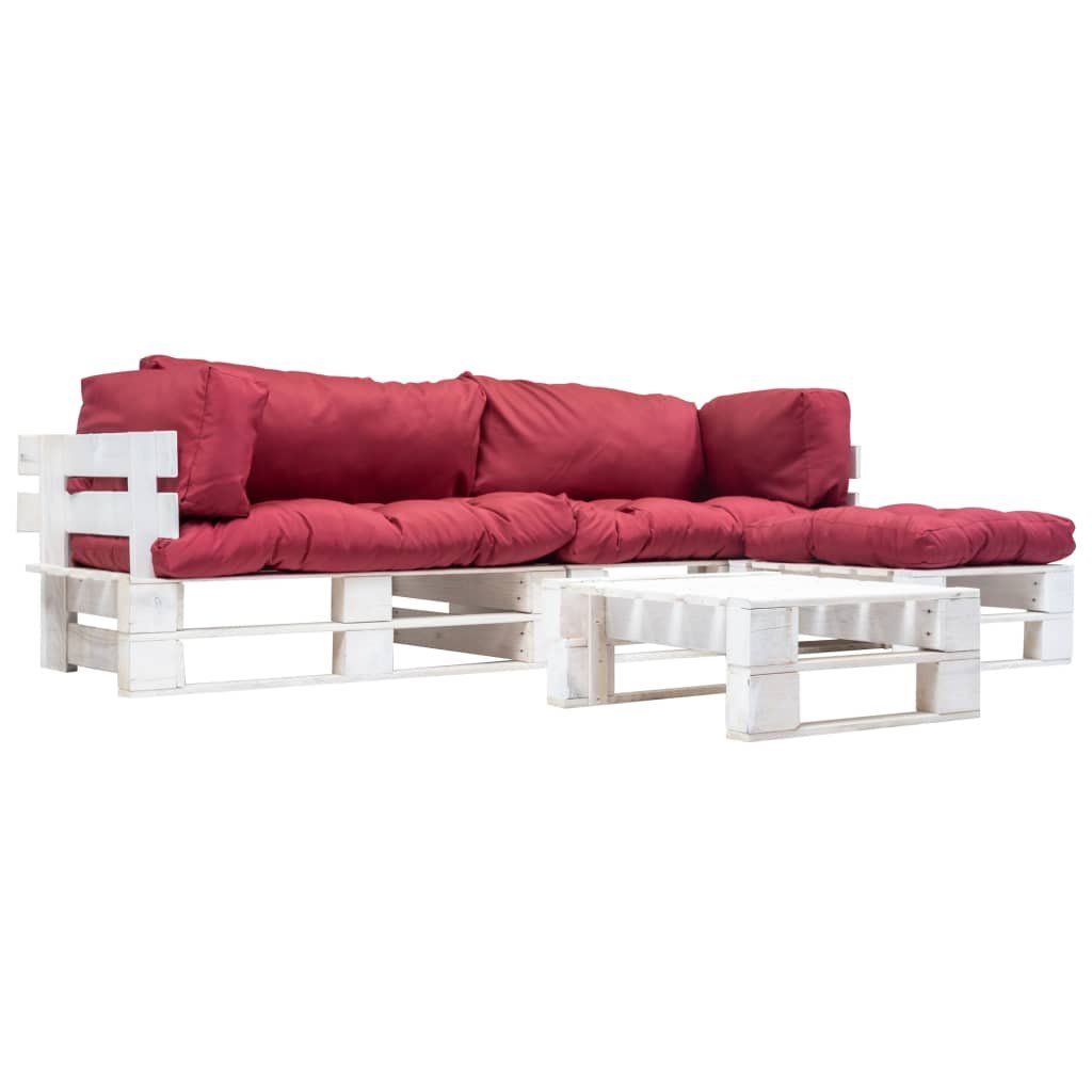 vidaXL 4-częściowy zestaw mebli z palet, czerwone poduszki, drewno FSC