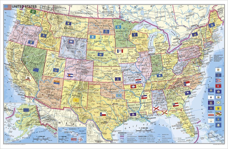 Stiefel, USA. Mapa ścienna kody pocztowe na podkładzie 1:5 500 000