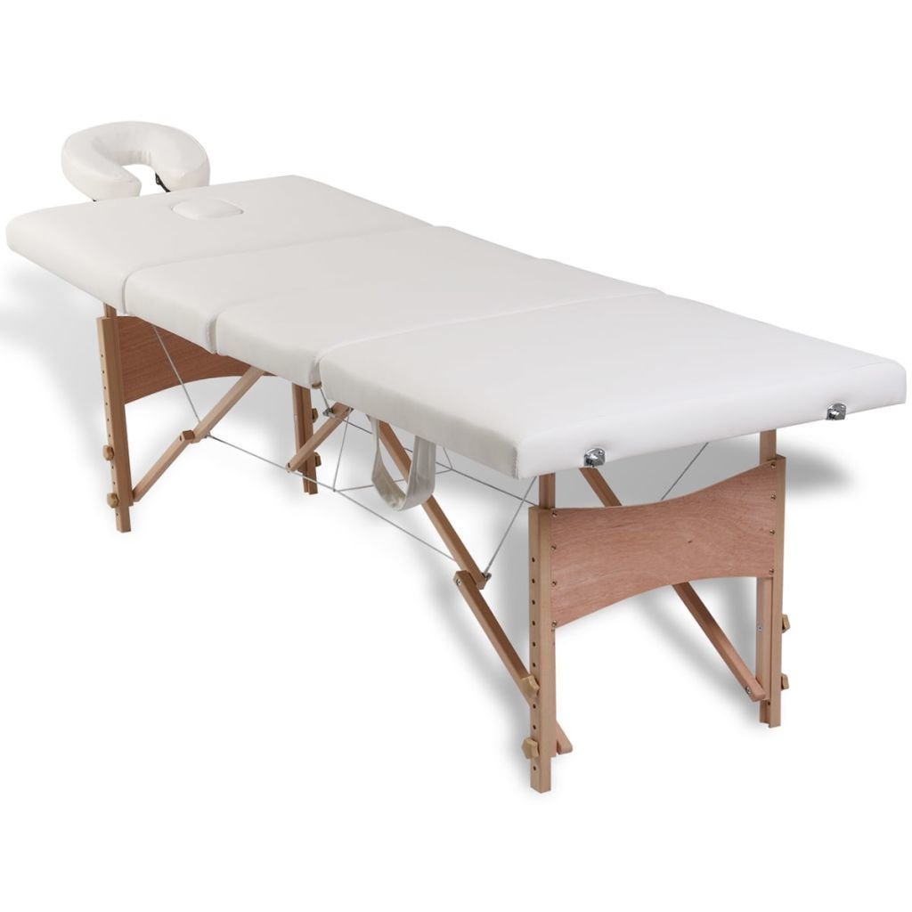 vidaXL vidaXL Kremowo-biały składany stół do masażu 4 strefy z drewnianą ramą