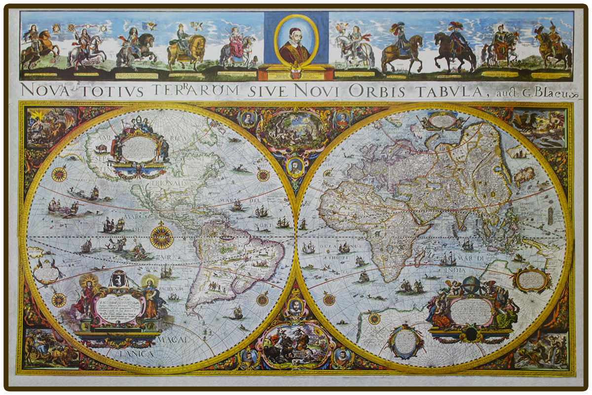 Świat. Blaue Antique World mapa ścienna na podkładzie do wpinania - pinboard, Global Mapping