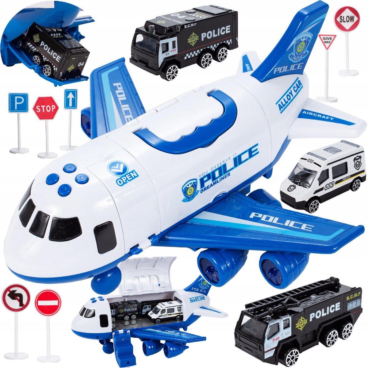 MalPlay, samolot interaktywny otwierany policyjny + auta