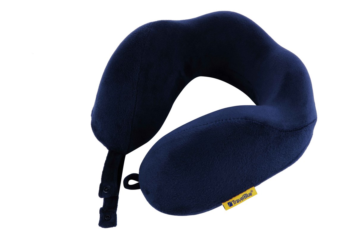 Travel Blue, Poduszka podróżna turystyczna, ergonomiczna, rogal, pianka memory foam, granatowa