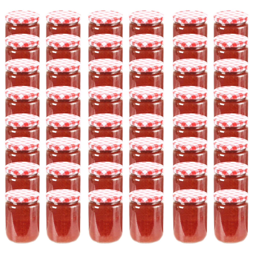 vidaXL vidaXL Szklane słoiki na dżem, biało-czerwone pokrywki, 48 szt, 230 ml