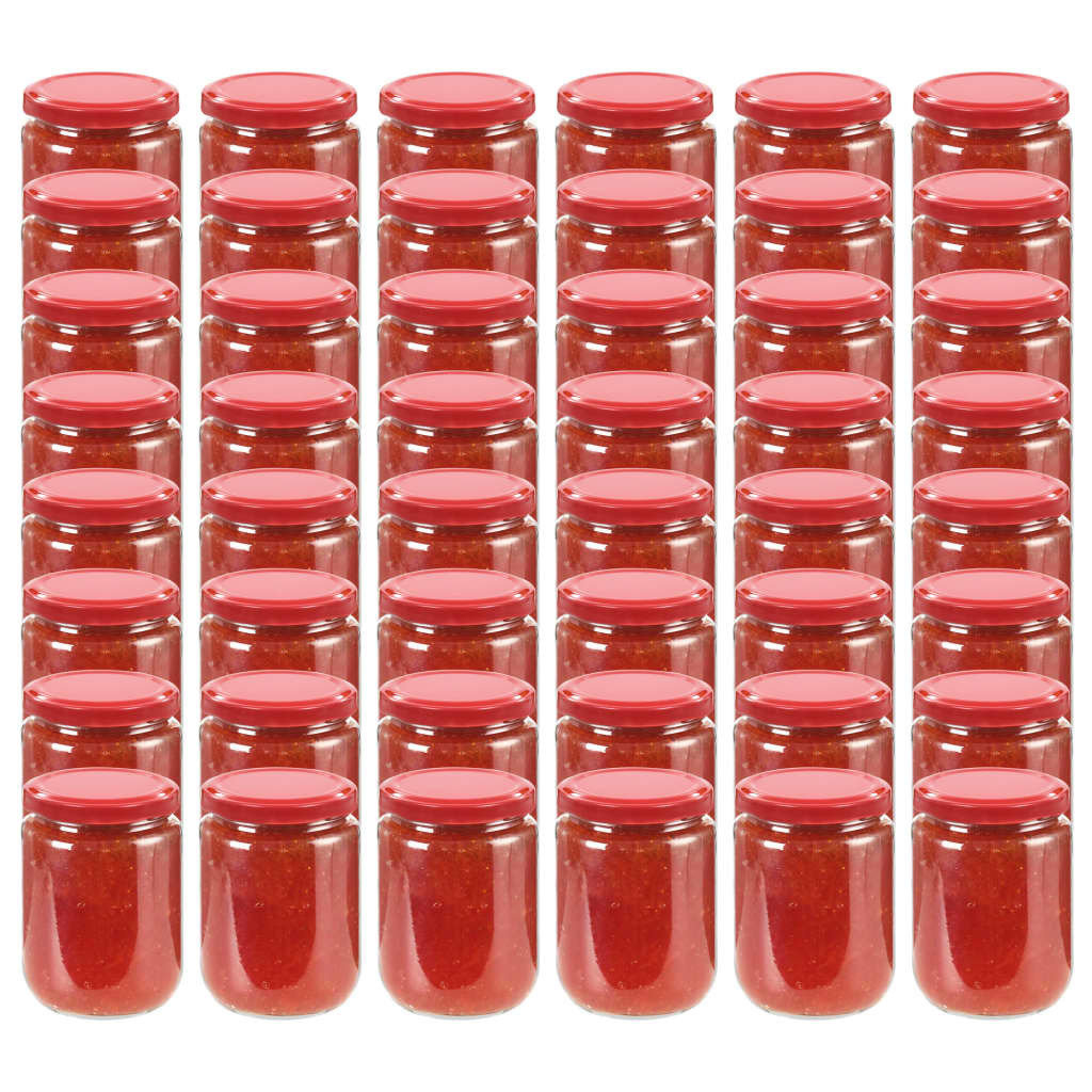 vidaXL vidaXL Szklane słoiki na dżem, czerwone pokrywki, 48 szt., 230 ml