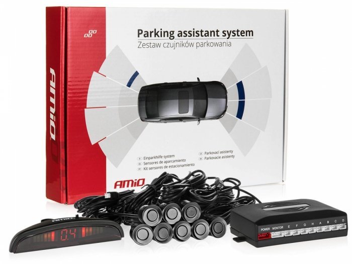 AMIO Czujniki parkowania AMiO z wyświetlaczem LED i buzzerem 8 sensorów 22mm czarne P27-0768