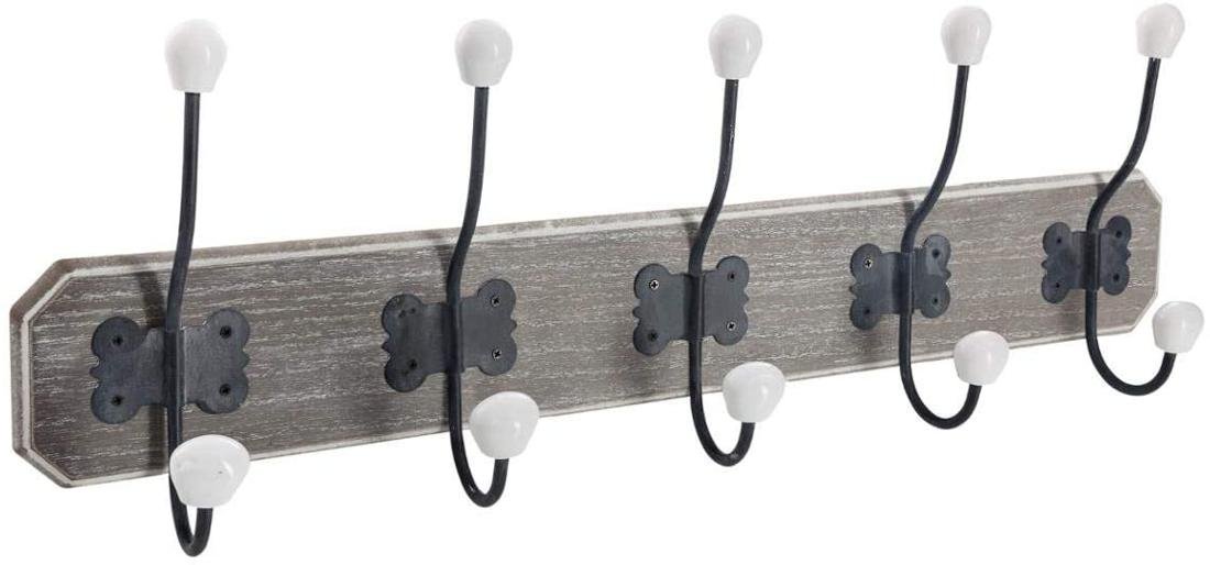 Atmosphera Wieszak ścienny z 5 metalowymi haczykami MDF jasne drewno 158046-grey