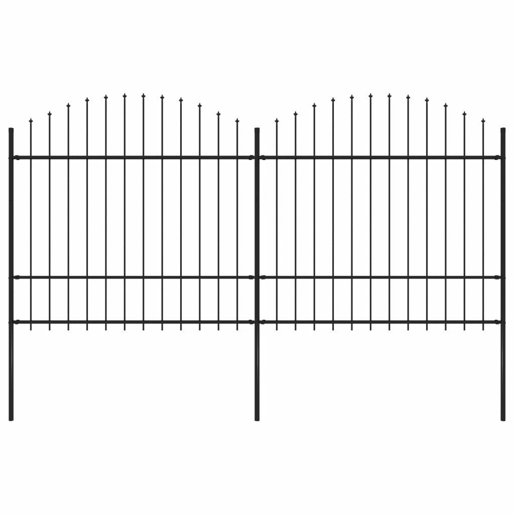 vidaxl Panele ogrodzeniowe z grotami, stal, (1,5-1,75) x 3,4 m, czarne