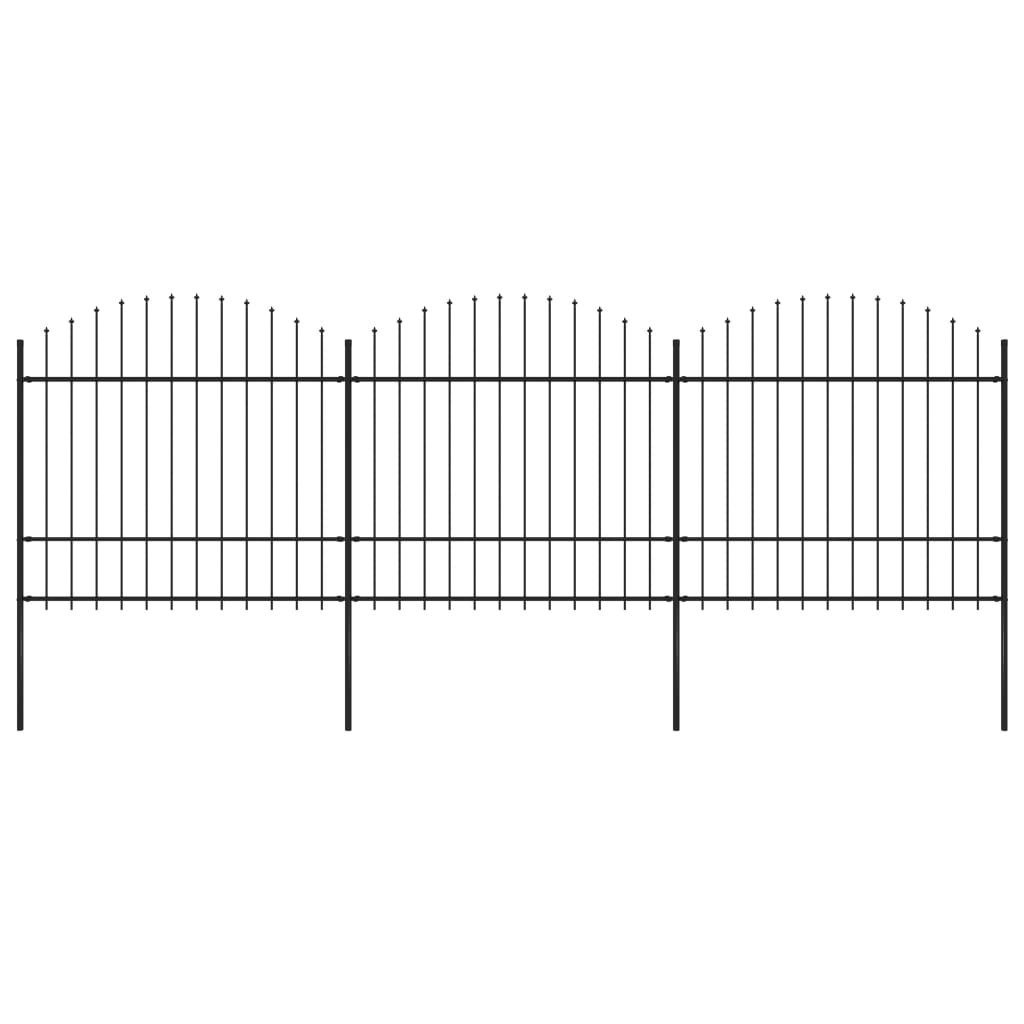 vidaxl Panele ogrodzeniowe z grotami, stal, (1,5-1,75) x 5,1 m, czarne 277741