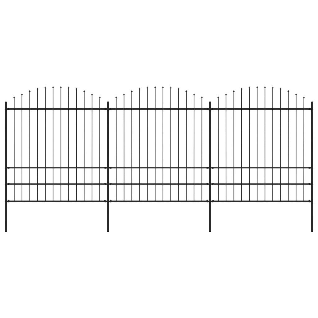 vidaxl Panele ogrodzeniowe z grotami, stal, (1,75-2) x 5,1 m, czarne