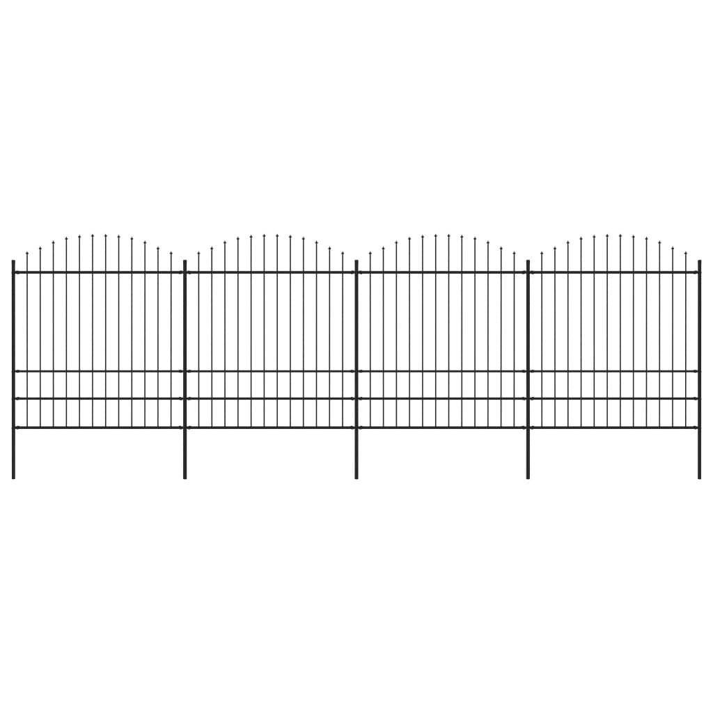vidaxl Panele ogrodzeniowe z grotami, stal, (1,75-2) x 6,8 m, czarne