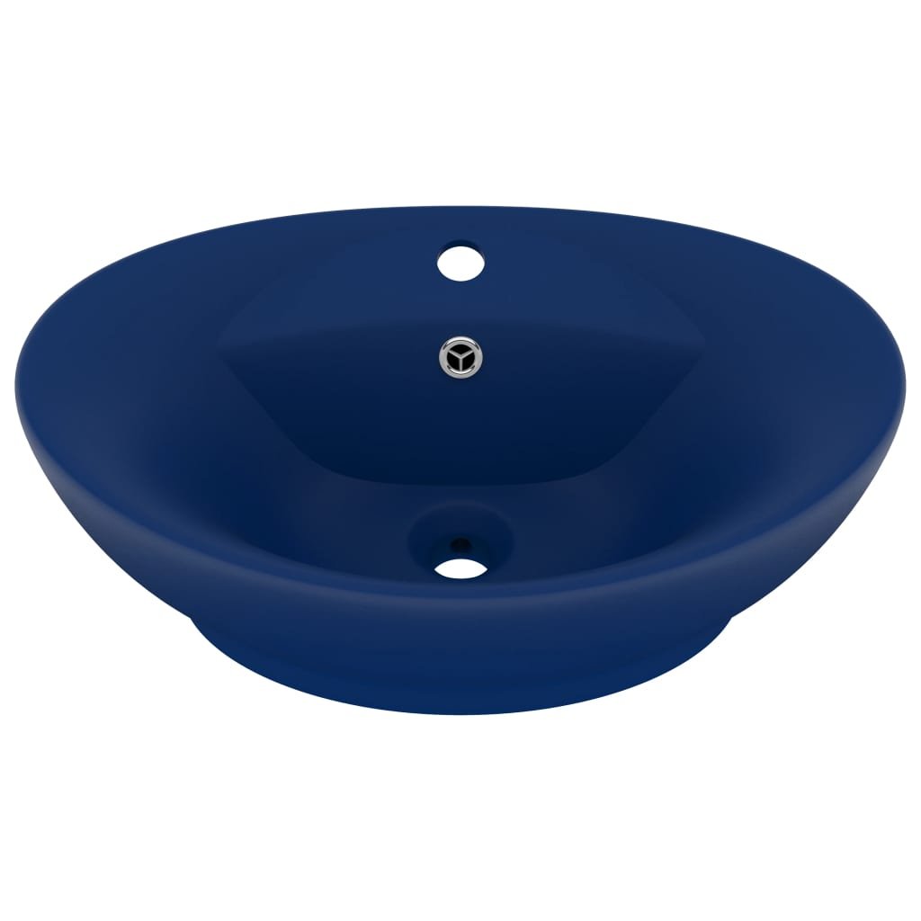 vidaXL Owalna umywalka z przelewem, matowy granat, 58,5x39cm, ceramika