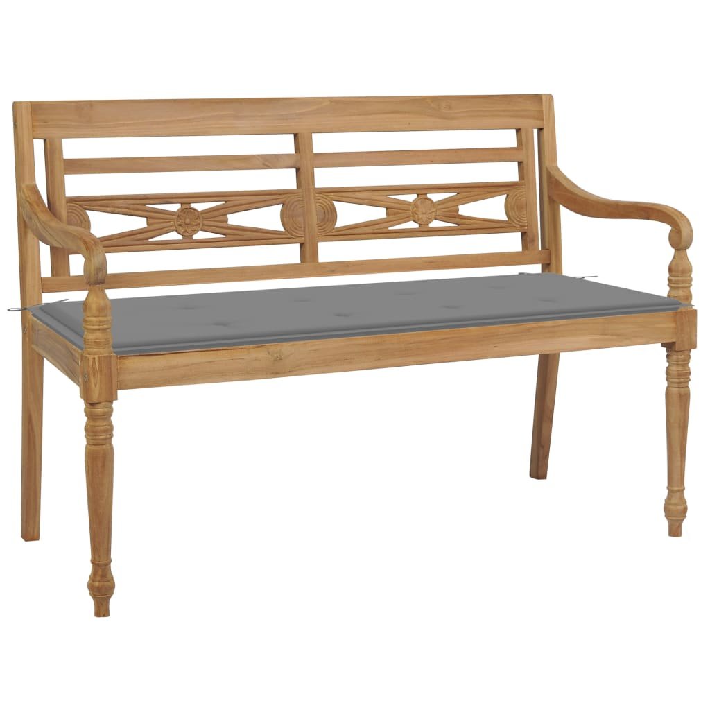 vidaXL Ławka Batavia z szarą poduszką 120 cm lite drewno tekowe 3062155