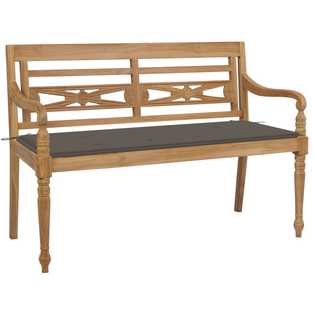 vidaXL Ławka Batavia z poduszką taupe 120 cm lite drewno tekowe 3062162
