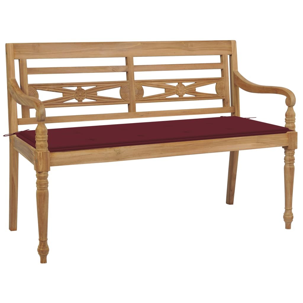 vidaXL Ławka Batavia z poduszką w kolorze wina, 120 cm, drewno tekowe 3062163