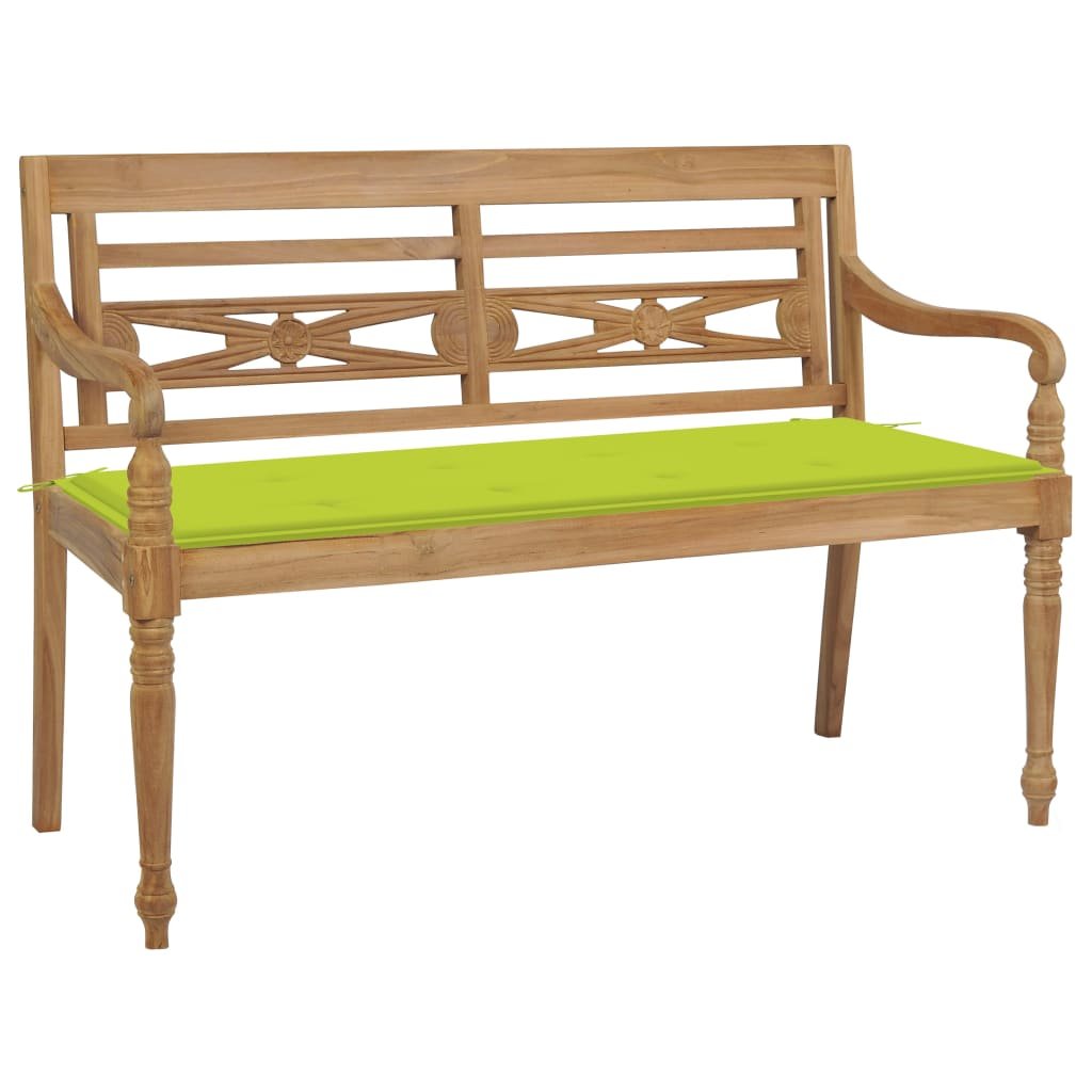 vidaXL Ławka Batavia z jasnozieloną poduszką, 120 cm, drewno tekowe 3062165