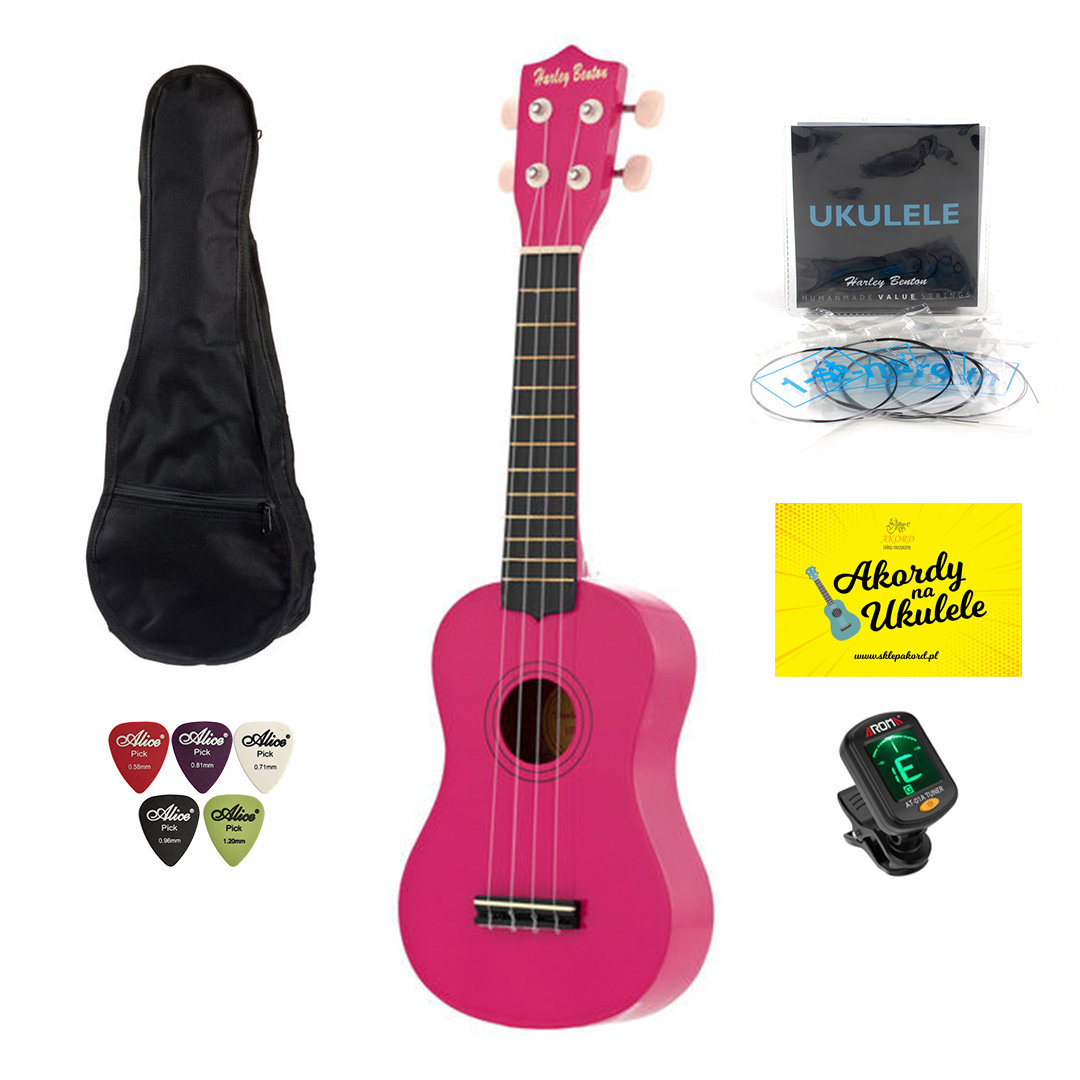 Ukulele Harley Benton Pink + zestaw akcesoriów