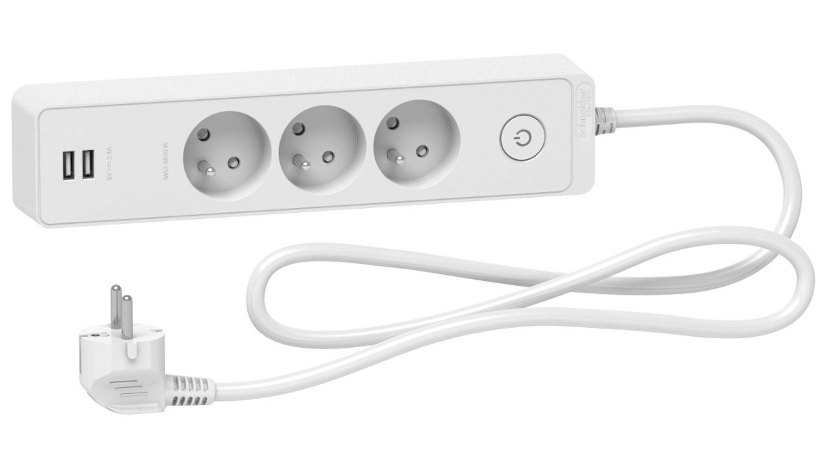 SCHNEIDER Electric Listwa zasilająca Electric Odace przeciwprzepięciowa 3 gniazd 1.5m 2xUSB biały ST933U1W