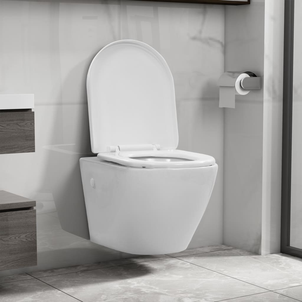vidaXL Miska WC  VidaXL Wisząca toaleta bez kołnierza ceramiczna biała 145237