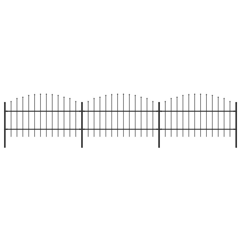 vidaxl Panele ogrodzeniowe z grotami, stal, (0,75-1) x 5,1 m, czarne