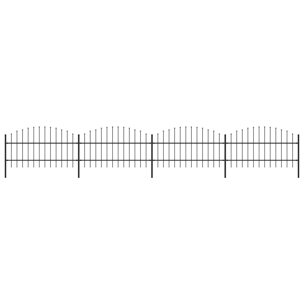 vidaxl Panele ogrodzeniowe z grotami, stal, (0,75-1) x 6,8 m, czarne
