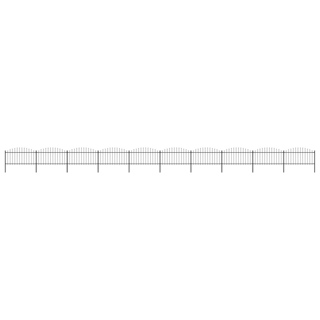 vidaxl Panele ogrodzeniowe z grotami, stal, (1,25-1,5) x 17 m, czarne