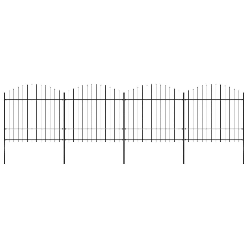 vidaxl Panele ogrodzeniowe z grotami, stal, (1,5-1,75) x 6,8 m, czarne