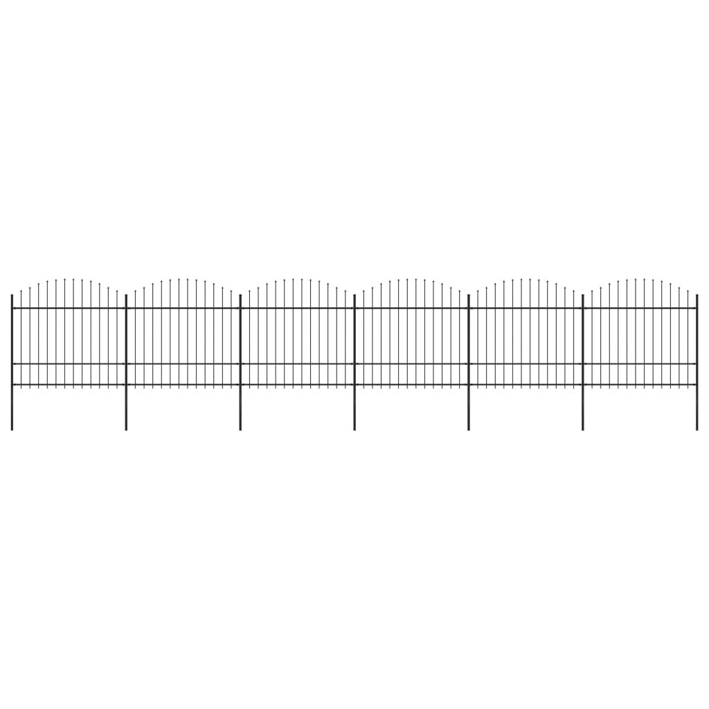 vidaxl Panele ogrodzeniowe z grotami, stal, (1,5-1,75)x10,2 m, czarne