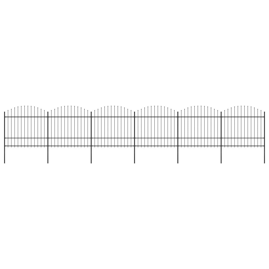 vidaxl Panele ogrodzeniowe z grotami, stal, (1,5-1,75)x10,2 m, czarne