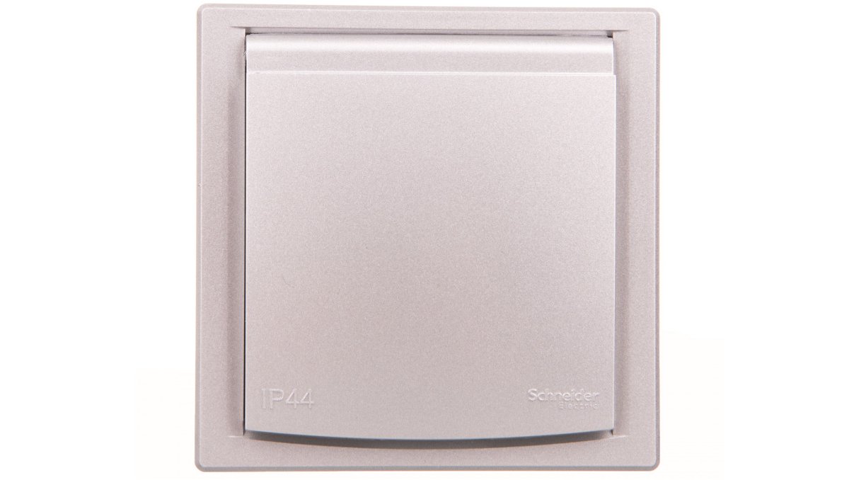 Schneider Asfora gniazdo hermetyczne Schuko podtynkowe pojedyncze z przesłonami IP44 aluminium EPH3100361