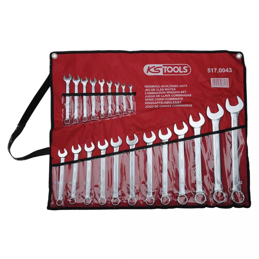 KS Tools Classic 517.0043 zestaw kluczy płasko-oczkowych, wygiętych, 21-częściowy, 632 mm 517.0043