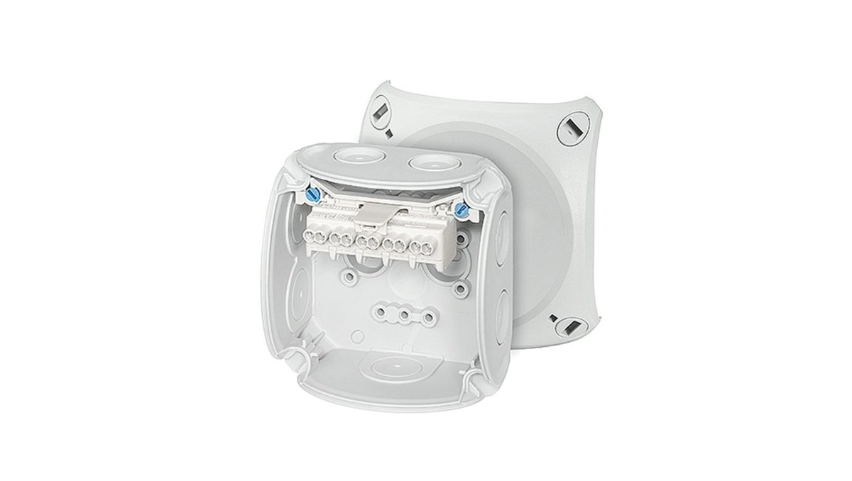 Hensel Puszka odgałęźna DK 0202 GZ natynkowa dla Cu 1,5-2,5 mm2 z zaciskami 5 biegunowa szara z tylną dławnicą 5334 DK 0202 GZ