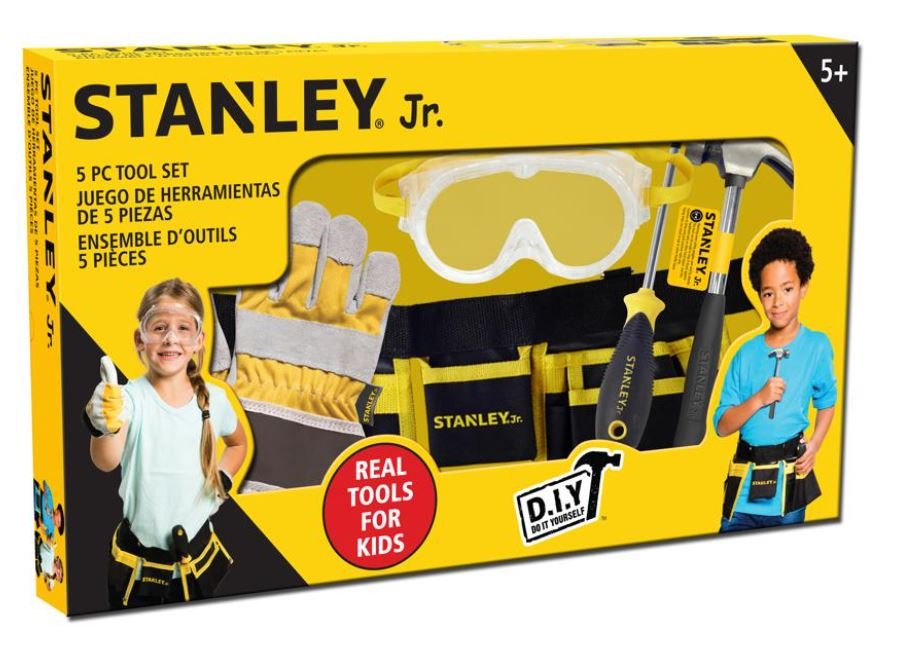 Zestaw narzędzi dla dzieci Stanley Jr rękawice pas gogle młotek oraz śrubokręt