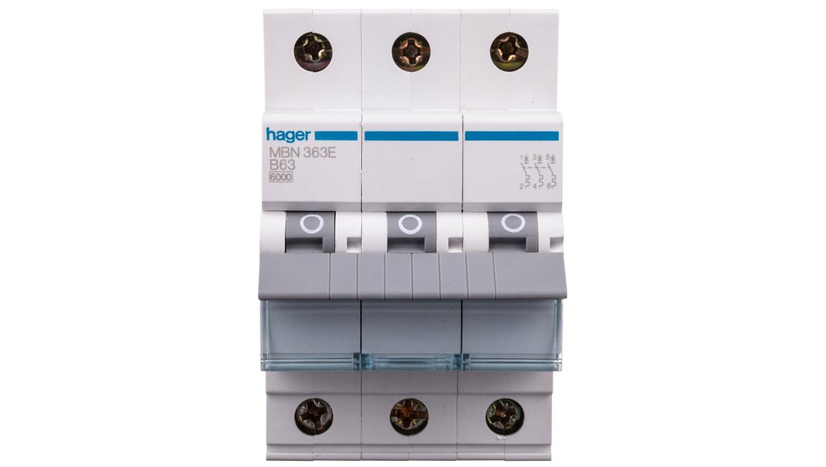 Hager Polo Wyłącznik nadmiarowoprądowy 3P 6kA B-63A 3M MBN363E