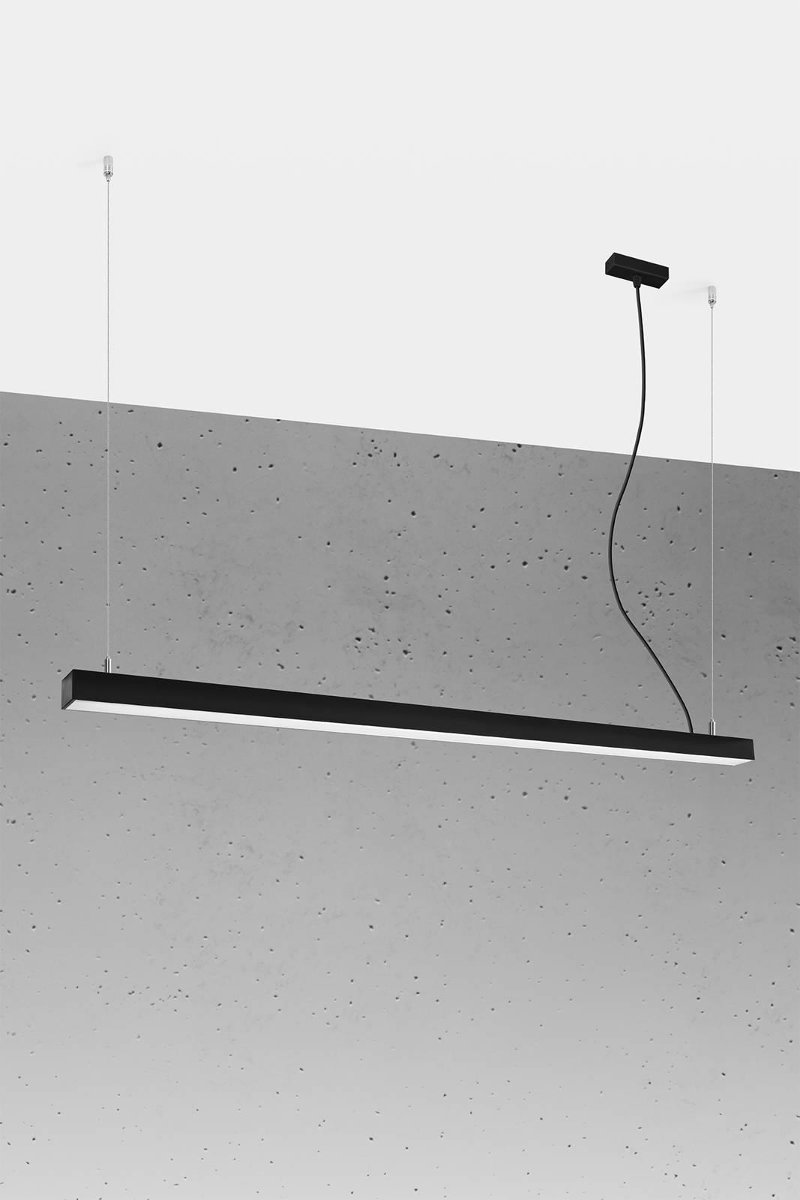 Thoro Nowatorska Lampa Wisząca PINNE 1450 CZARNA Minimalistyczny Design Lampa Sufitowa Natynkowa Żyrandol Moduł LED Zimna Barwa Światła Oświetlenie do Salonu Nad Stół Sypialni Biura Oprawa THORO TH.087